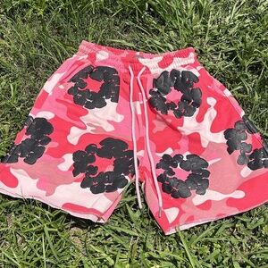 DENIM TEARS Shorts Size S Pink Camouflage Streetwear Drawstring Urban Edgy